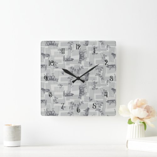 Farmhouse Animals Modern Pattern - Grey Square Wall Clock