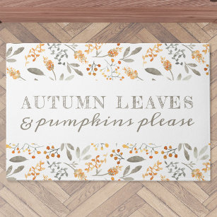Farmhouse Autumn Leaves and Pumpkins Please Doormat