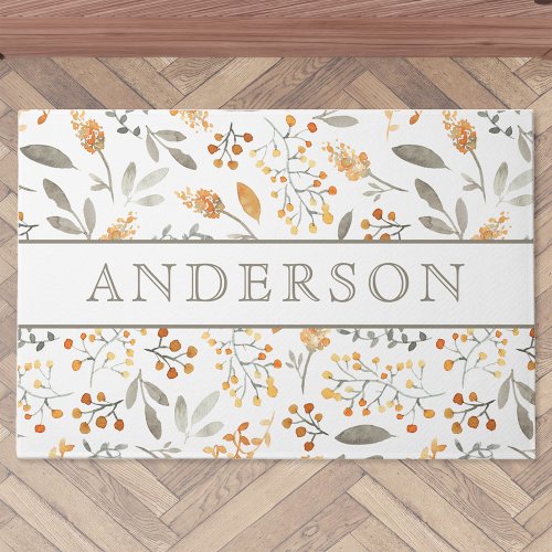 Farmhouse Autumn Leaves Family Name Doormat