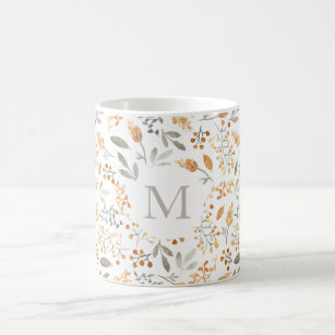 Farmhouse Autumn Leaves Monogram Coffee Mug