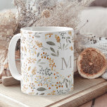 Farmhouse Autumn Leaves Monogram Coffee Mug<br><div class="desc">Custom-designed monogram mug featuring autumn/fall watercolor floral,  berries,  and foliage design.</div>