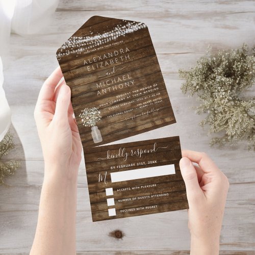 Farmhouse Babys Breath Rustic Wedding All In One Invitation