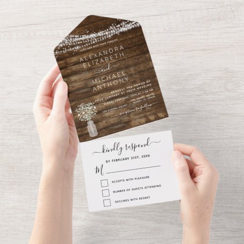 Farmhouse Babys Breath Rustic Wedding All In One Invitation