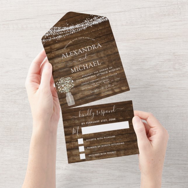 Farmhouse Baby's Breath Rustic Wedding RSVP All In One Invitation (Tearaway)