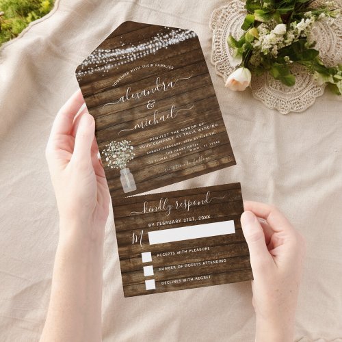 Farmhouse Babys Breath Rustic Wedding RSVP All In One Invitation