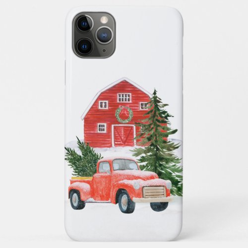 Farmhouse Barn Christmas Tree Vintage Red Truck iPhone 11 Pro Max Case