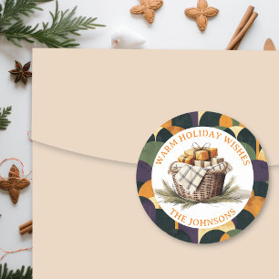 Farmhouse Basket of Christmas Gifts Classic Round Sticker