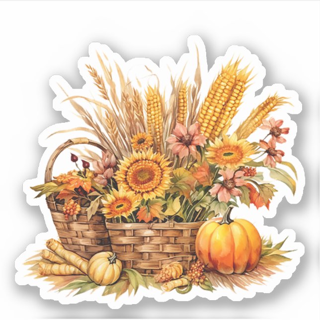 Farmhouse Basket of Pumpkins Fall Sticker (Front)