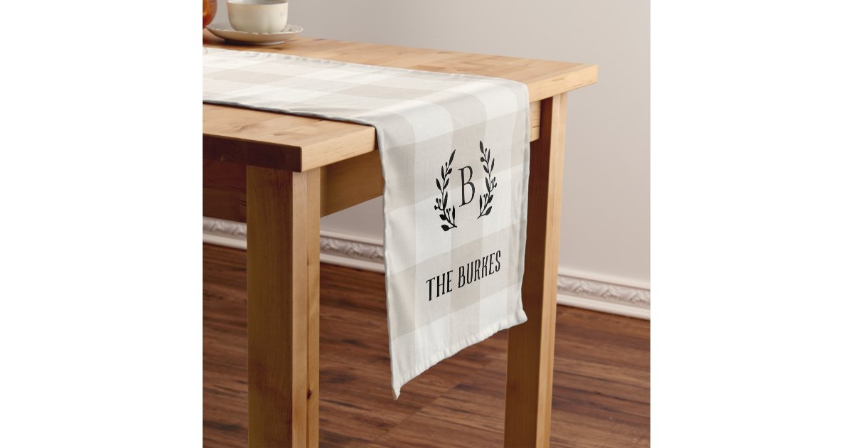 Farmhouse Beige Buffalo Check Family Monogram Short Table