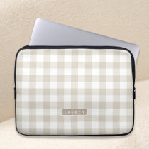 Farmhouse Beige Buffalo Check Monogrammed Laptop Sleeve