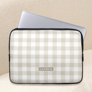 Farmhouse Beige Buffalo Check Monogrammed Laptop Sleeve