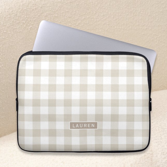Farmhouse Beige Buffalo Check Monogrammed Laptop Sleeve (Creator Uploaded)