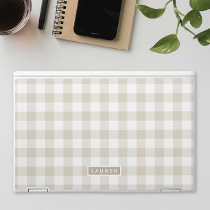 Farmhouse Beige Buffalo Check Personalized Name HP Laptop Skin