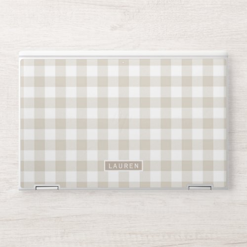 Farmhouse Beige Buffalo Check Personalized Name HP Laptop Skin