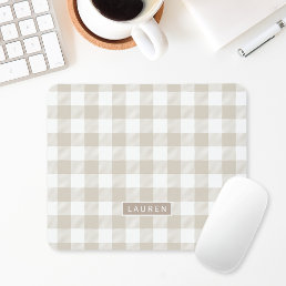 Farmhouse Beige Buffalo Check Personalized Name Mouse Pad