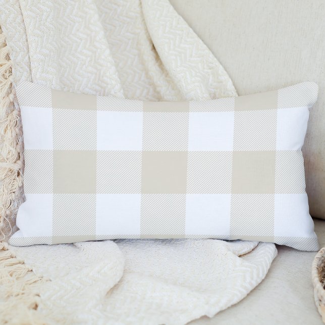 Farmhouse Beige Buffalo Check Plaid Rustic Lumbar Pillow (Creator Uploaded)