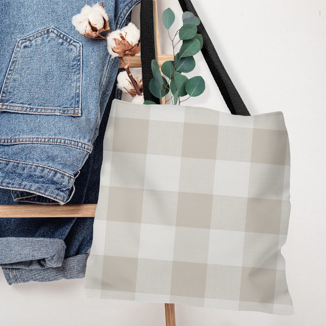 Farmhouse Beige Buffalo Check Tote Bag (Creator Uploaded)
