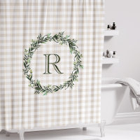 Farmhouse Beige Buffalo Plaid Wreath Monogram