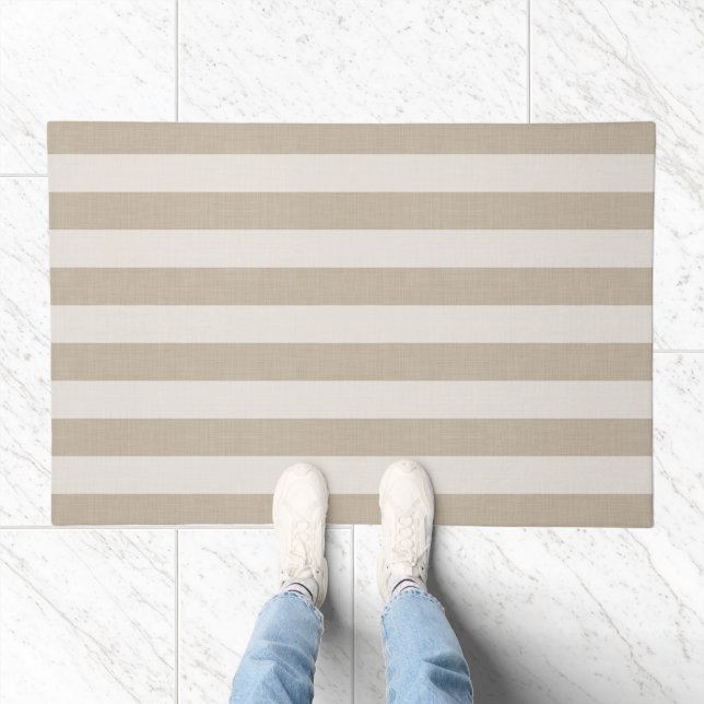 Farmhouse Beige Linen Stripes Doormat (Indoor)