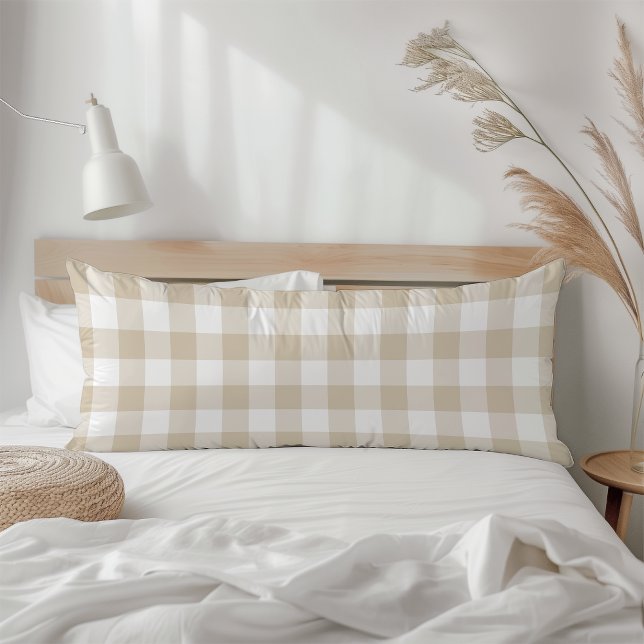 Farmhouse Beige Rustic Gingham Check Plaid Body Pillow (Creator Uploaded)