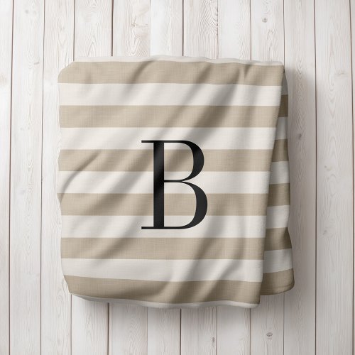 Farmhouse Beige Stripes Monogram Blanket