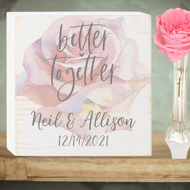Farmhouse Better Together Pink Rose Wedding Wooden Box Sign (Creator Uploaded)