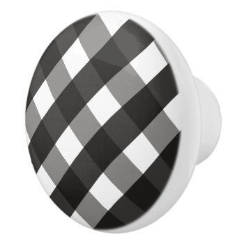 Farmhouse Black And White Gingham Check Ceramic Knob by GIFTSBYHEATHERMYERS at Zazzle