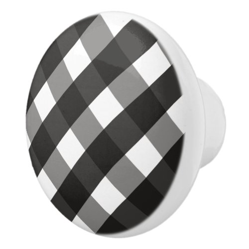 FARMHOUSE BLACK AND WHITE GINGHAM CHECK CERAMIC KNOB