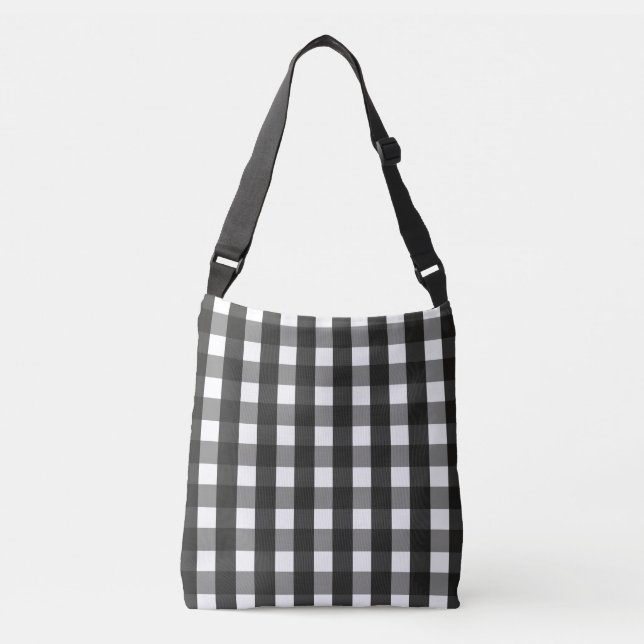 FARMHOUSE BLACK AND WHITE GINGHAM CHECK CROSSBODY BAG (Front)