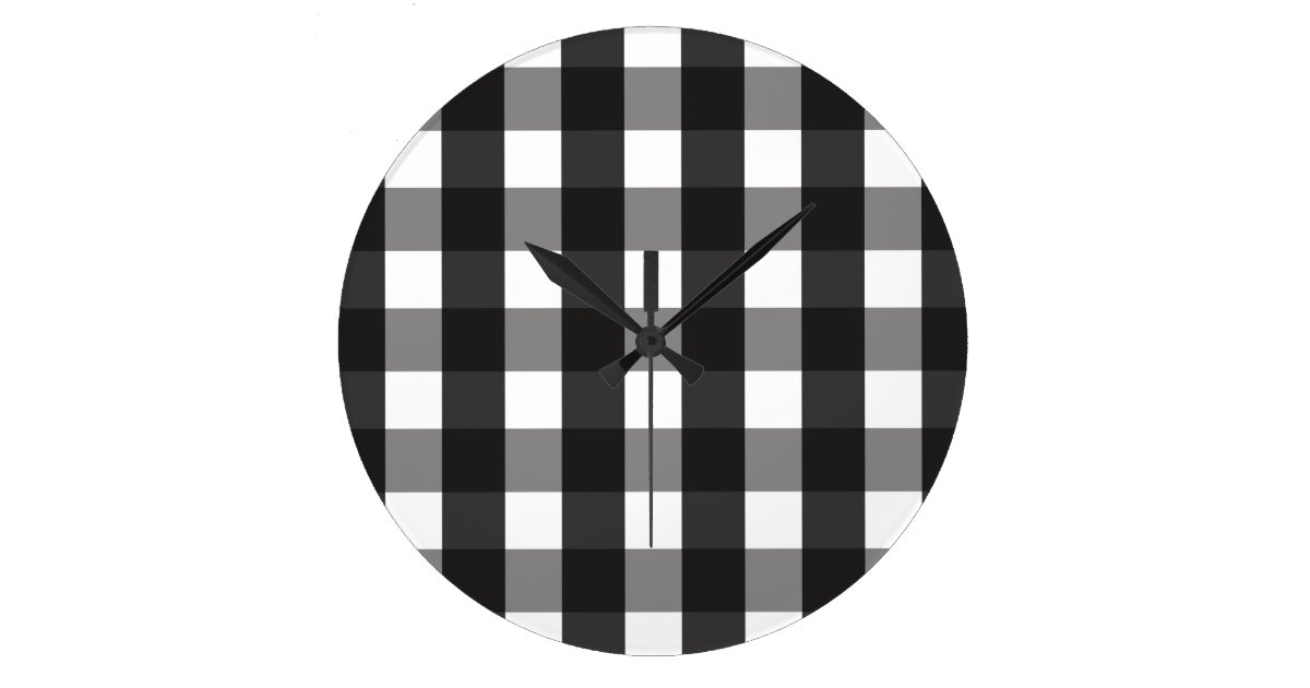 Farmhouse Black And White Gingham Check Large Clock Zazzle Com
