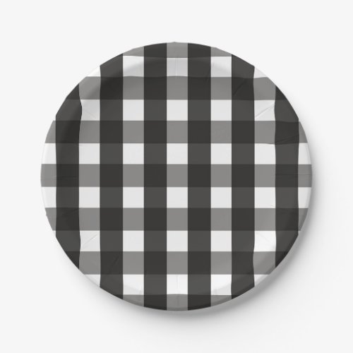 FARMHOUSE BLACK AND WHITE GINGHAM CHECK PAPER PLATES
