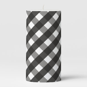 FARMHOUSE BLACK AND WHITE GINGHAM CHECK PILLAR CANDLE