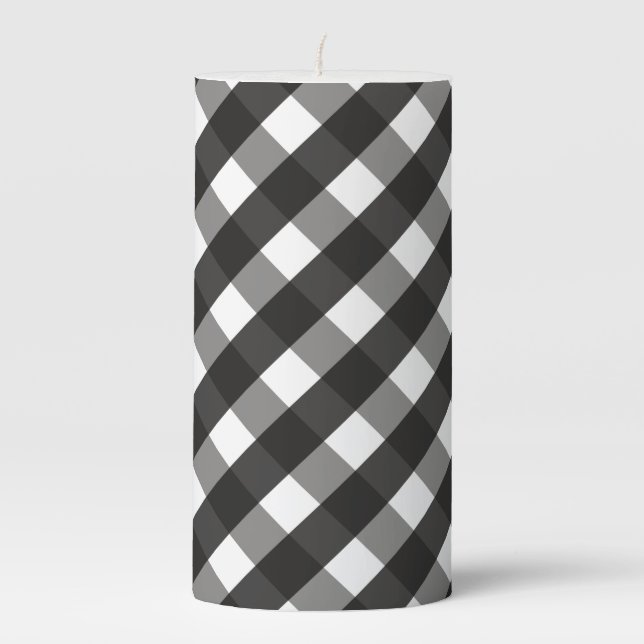 FARMHOUSE BLACK AND WHITE GINGHAM CHECK PILLAR CANDLE (Front)