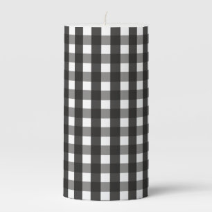 FARMHOUSE BLACK AND WHITE GINGHAM CHECK PILLAR CANDLE