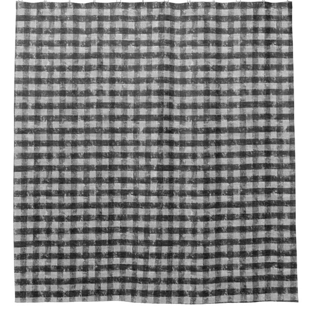 Farmhouse Black and White Gingham Check Plaid Shower Curtain (Front)