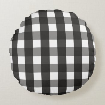 Farmhouse Black And White Gingham Check Round Pillow by GIFTSBYHEATHERMYERS at Zazzle