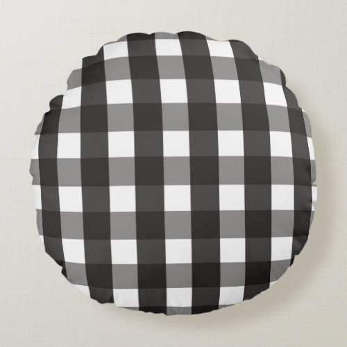 FARMHOUSE BLACK AND WHITE GINGHAM CHECK ROUND PILLOW