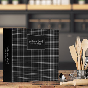 Farmhouse Black and White Plaid Monogram Recipe  3 Ring Binder