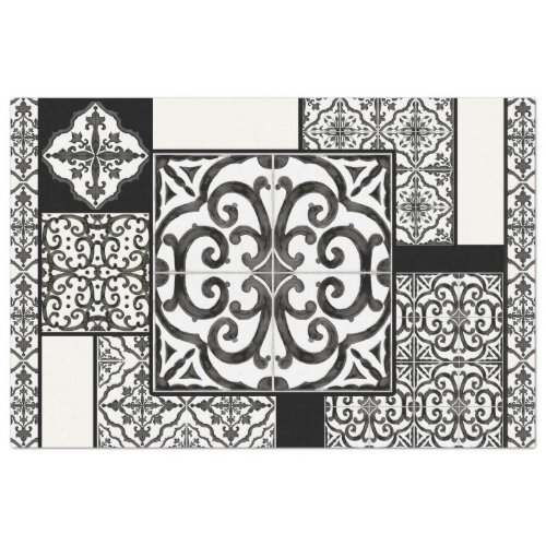 Farmhouse Black and White Tile Pattern Decoupage Tissue Paper