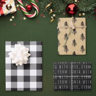 Farmhouse Black Buffalo Check Christmas Wrapping Paper Sheets