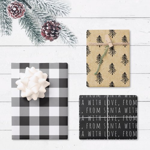 Farmhouse Black Buffalo Check Christmas Wrapping Paper Sheets