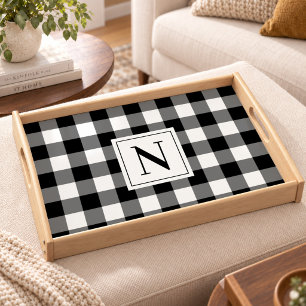 Farmhouse Black Buffalo Check Monogram Serving Tray