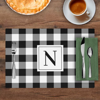 Farmhouse Black Buffalo Plaid Custom Monogram Placemat