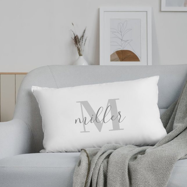 Farmhouse Black Buffalo Plaid Family Name Monogram Lumbar Pillow (Creator Uploaded)