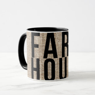 FARMHOUSE Black Lettering Rustic Burlap Sacking Mug