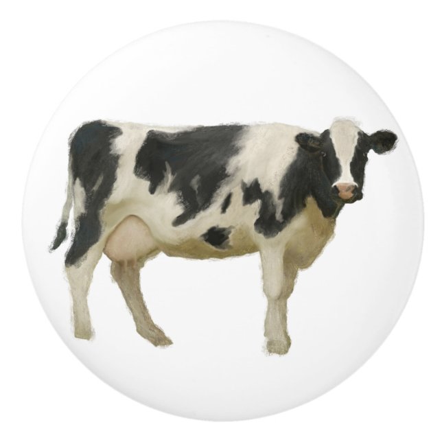 Farmhouse Black n White Cow Rustic Kitchen Cabinet Ceramic Knob (Front)