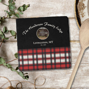 Farmhouse Black Red Buffalo Plaid Custom Photo Trivet