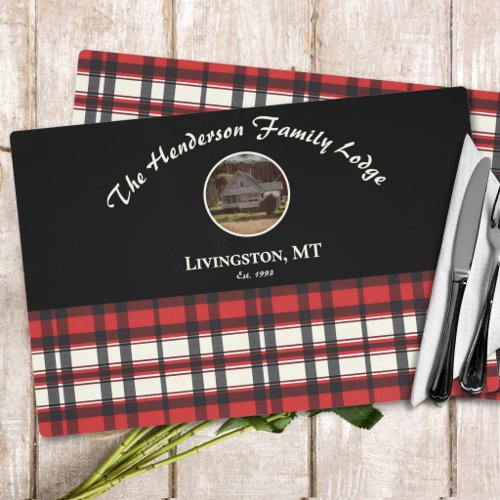 Farmhouse Black Red Buffalo Plaid Photo Laminated Placemat