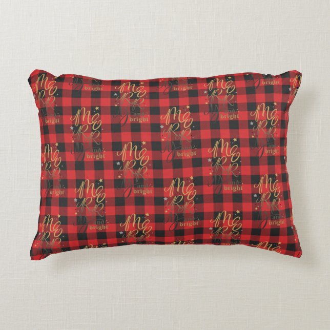 Farmhouse Black Red Plaid Christmas Accent Pillow (Front)
