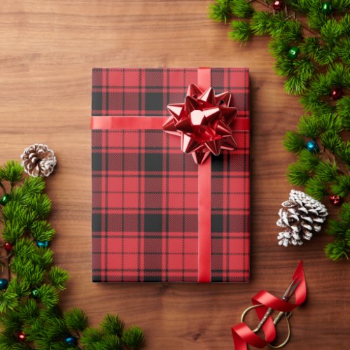 Farmhouse black red rustic tartan plaid pattern  wrapping paper